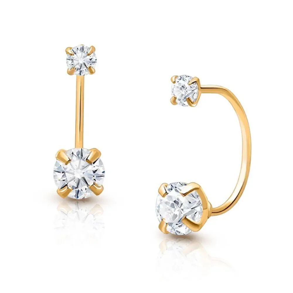 14k solid gold CZ Screw Front earrings | Telephonic Earrings | Birthday Gift |
